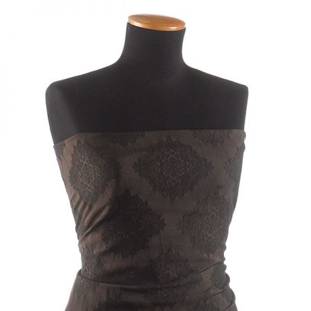 Brokát pružný krajkový ornament tm.hnědý