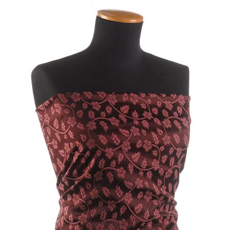 Brokát pružný květinový motiv starorůžový/hnědý