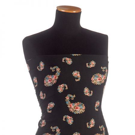 Krepdešín imitace hedvábí tisk květinový paisley vzor