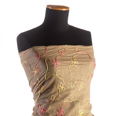 Len s květinovou výšivkou duhových barev/khaki