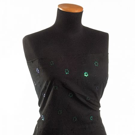 Bavlněný etamín černý výšivka flitry