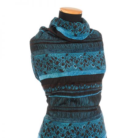 Krešovaný taft  žakárový vzor modrá/tm.hnědá