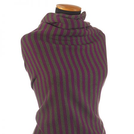 Flauš  vlna směs proužky olivová/fialová