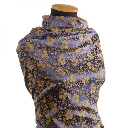 Brokát žakárová látka květy fialovožlutá