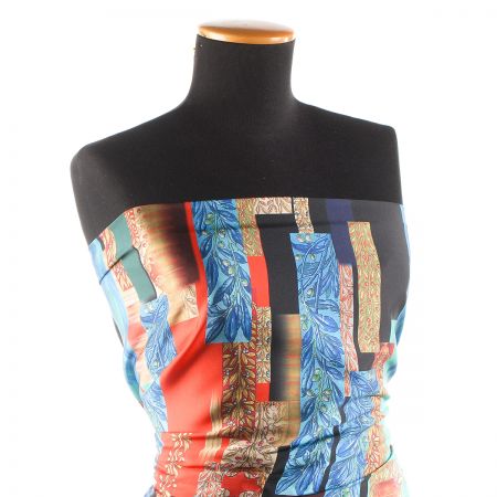 Mikado tkanina tisk květy/geometrický vzor