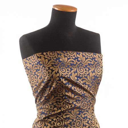 Brokát modrozlatý romantický vzor II.jakost