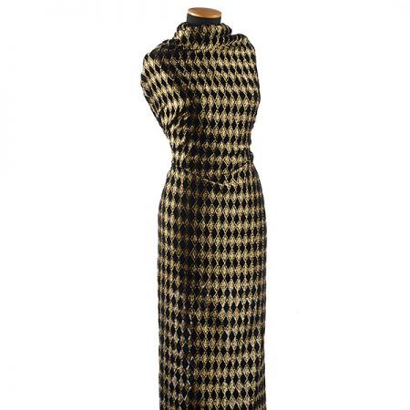 Vypalovaný samet černá/zlatá kosočtverce