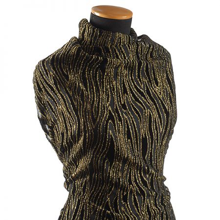 Vypalovaný samet černá/zlatá geometrický motiv