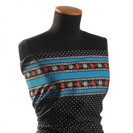 Bavlněná látka vzor puntík/květy černá II.jakost