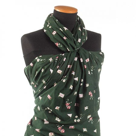 Bavlněná látka vzor praporky/květy zelená