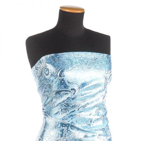 Brokát lamé paisley motiv tyrkysovostříbrný