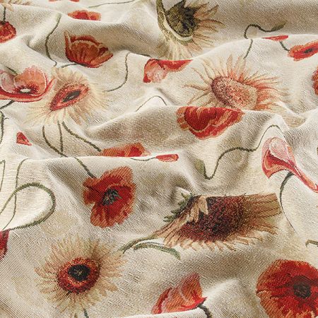 Dekorační látka se vzorem vlčích máků a slunečnic