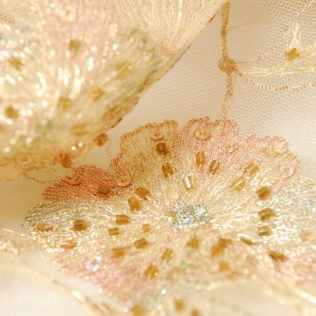 Krajka vyšívaná na tylu s aplikacemi 