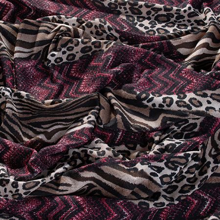 Úplet tisk zvířecí motiv/vlnky vínový