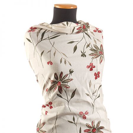 Lněná látka tisk motiv květin smetanová