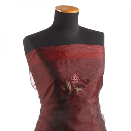 Organza květinová bordurová výšivka vínová