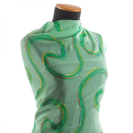 Krep šifon výšivka vlnky zelený III.jakost