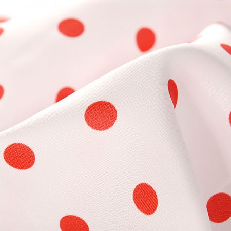 Látka šatovka vzor puntík červený/bílý II.jakost