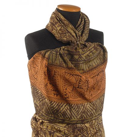 Viskózová letní látka vzor ornament hnědá