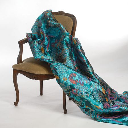 Žakárová dekorační látka Art deco Volavky tyrkysová