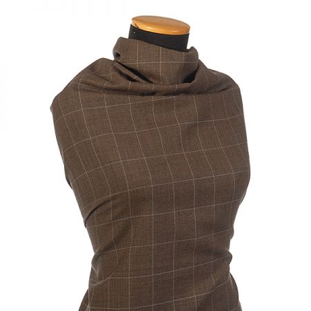 Vlněná látka na kostým vzor kostka tm. hnědá