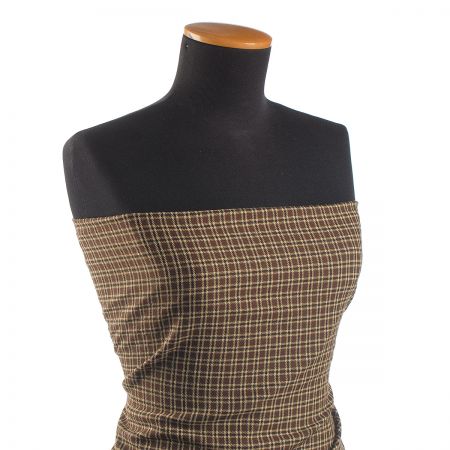 Kostýmová látka vzor drobná kostka hnědá