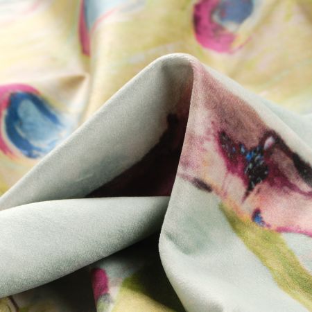 Sametová dekorační látka tisk pávi zelenkavá