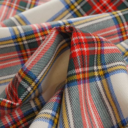 Kostýmová látka kostka tartan smetanovočervená