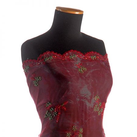 Krajka výšivka na organze korálky/rokajl vínová