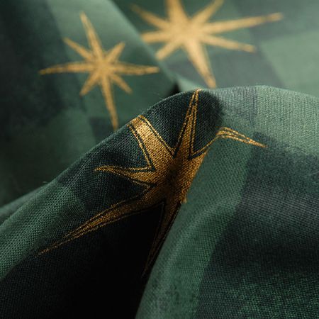 Bavlněná látka vánoční vzor hvězdy zelená/zlatá