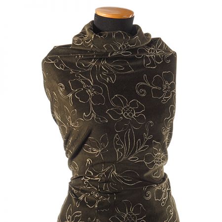 Pružný manšestr s výšivkou olivově zelený