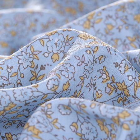 Viskozová letní látka kytičkový motiv modrá/žlutá