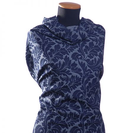 Riflovina žakárový květinový vzor modrá II.jakost