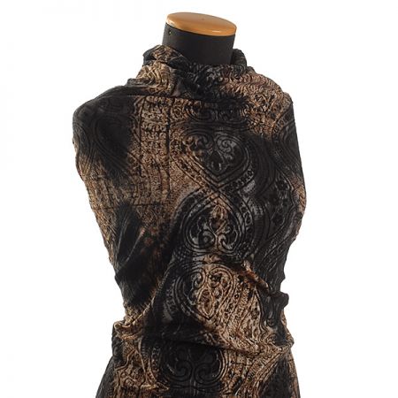 Vypalovný pružný samet ornametnální motiv černohnědý