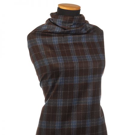 Látka na teplejší kostým vzor kostka tm.hnědá/modrá