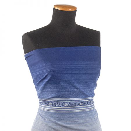 Bavlněná látka etamín pruhy/ květy modrá