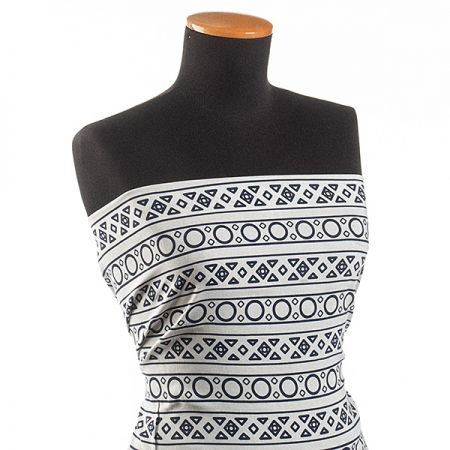 Viskózová látka geometrický vzor proužky/kolečka