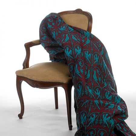 Replika historické tkaniny Arras tyrkysová/vínová