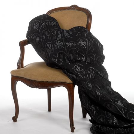 Replika historické tkaniny Arras stříbrná/temně modrá