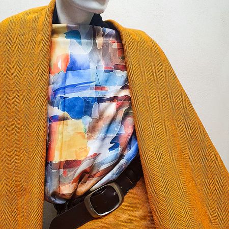 Kostýmovka vlna směs rybí kost Art Fabrics oranžová