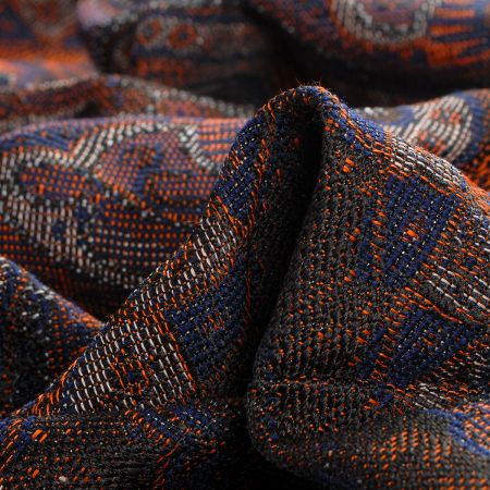 Žakár Art Fabrics Paisley orient len oranžovomodrý