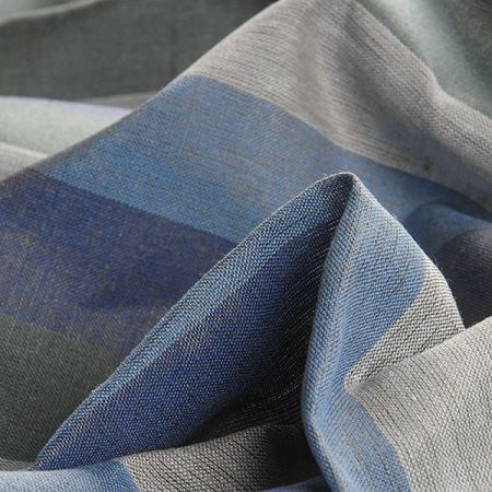 Lněná látka Art Fabrics širší pruhy modré, zelené