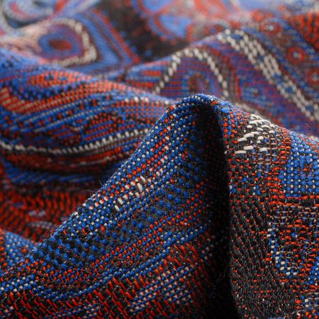 Žakár Art Fabrics Paisley orient modrý/čevený