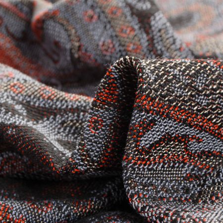 Žakár Art Fabrics Paisley orient šedomodrý/červený