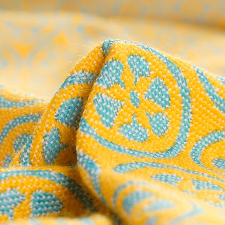 Žakárová látka Art Fabrics Cirkl tyrkys/žlutá