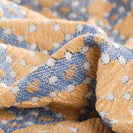 Žakárová látka Art Fabrics Brusel hnědá/modrá