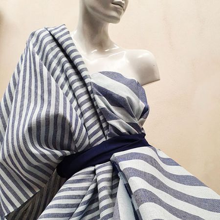 Len organtýn Art Fabrics širší modré pruhy