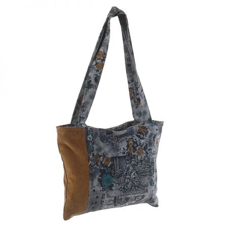 Taška menčester tlač barokový motív modrá / hnedá