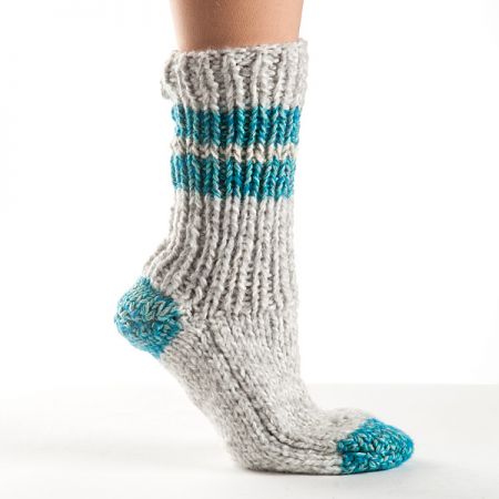 Ručně pletené ponožky MarLen šedotyrkysové