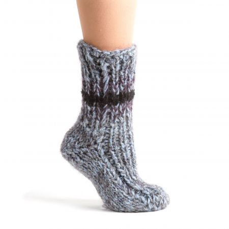 Ručně pletené ponožky MarLen modrošedé s proužkem
